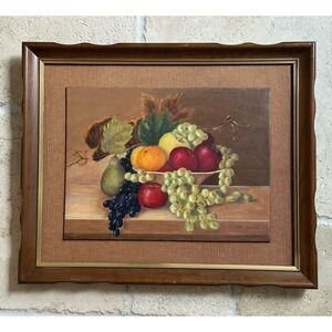VTG 1971 Original Oil Painting 22.5x18.5 Inch Still Fruit Grapes Signed Framed